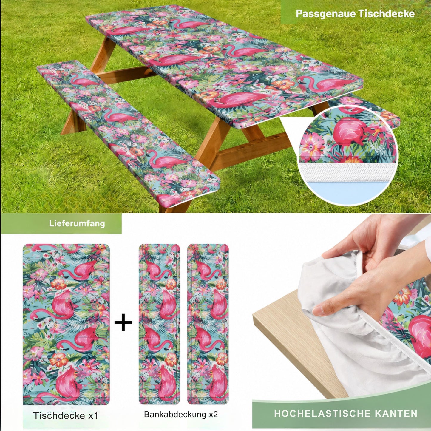 BankNest Elastisches Picknicktisch- & Bankbezug-Set
