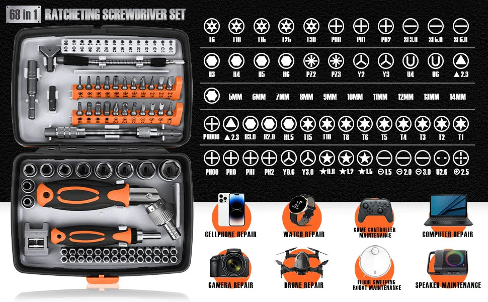 68-in-1 Ratschen Schraubendreher Set
