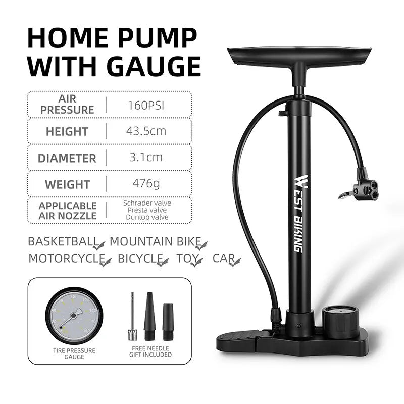 Edelstahl Fahrradpumpe mit Druckmesser