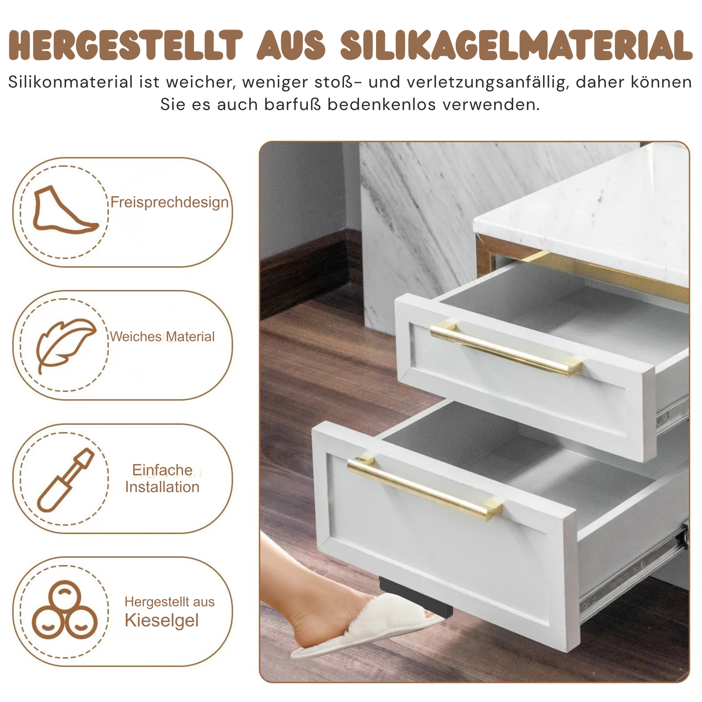SchrittZug Freihand-Schrank-Fußgriff | Selbstklebender Öffner für Küchen- & Müllschränke