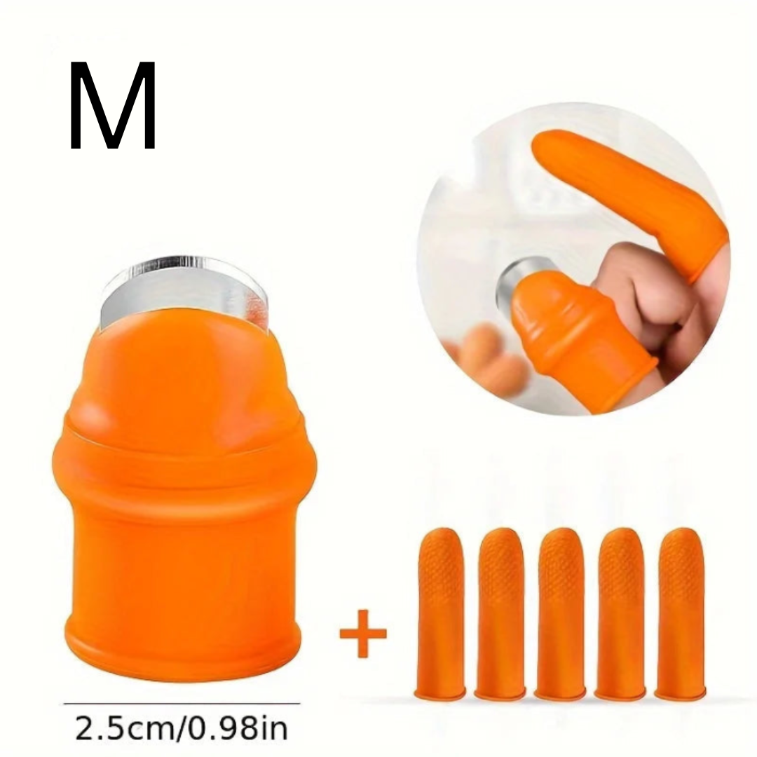 Orange silicone sleeve with metal component and additional sleeves on a white background
