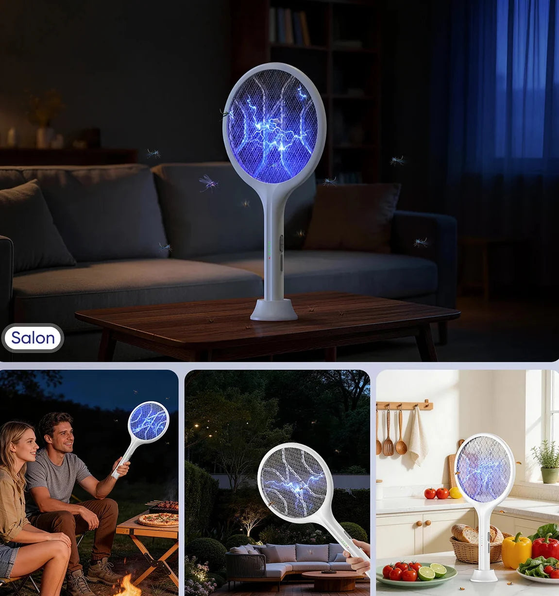 MückenBlitz – Wiederaufladbare elektrische Insektenklatsche mit UV-Licht