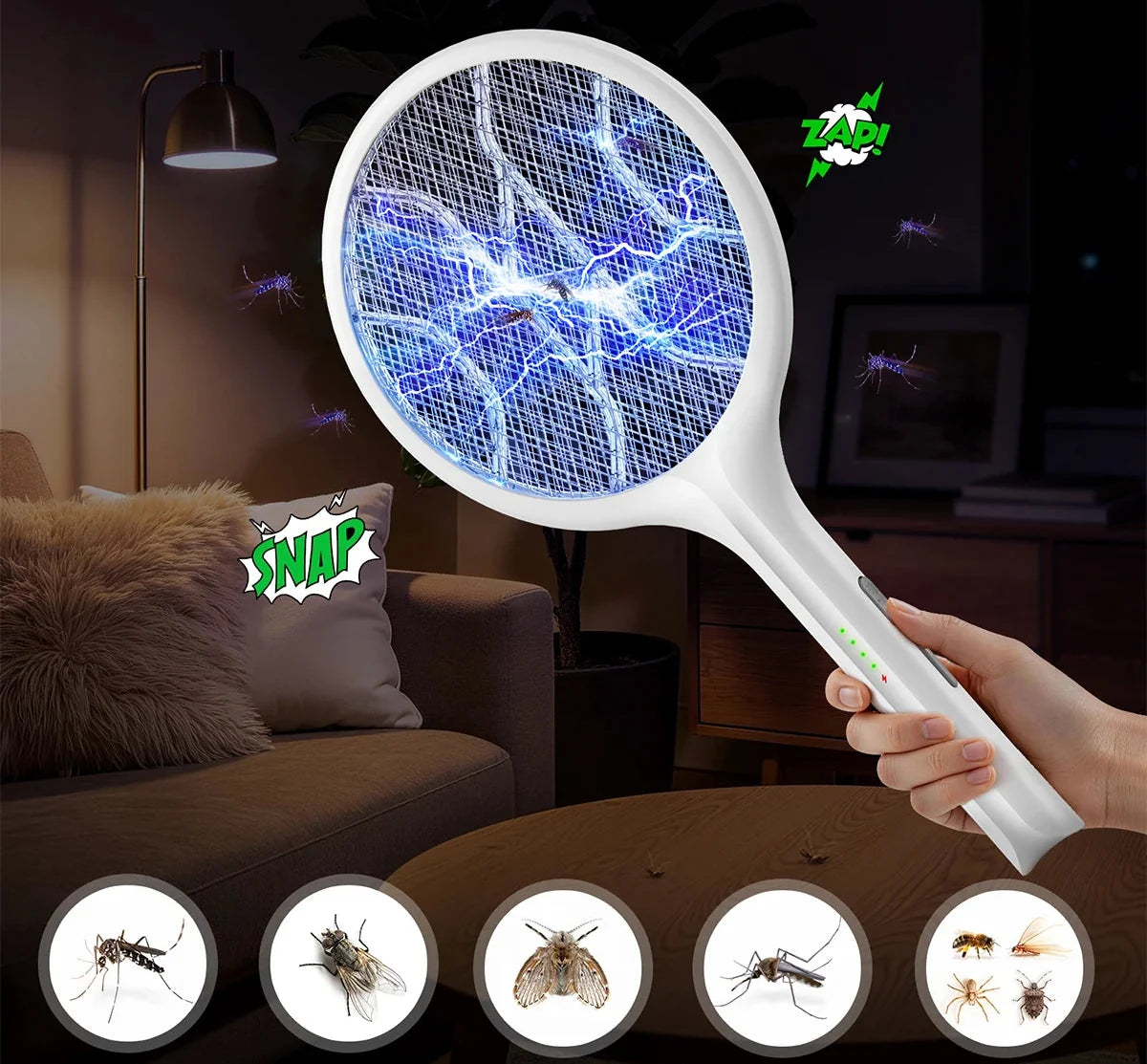 MückenBlitz – Wiederaufladbare elektrische Insektenklatsche mit UV-Licht