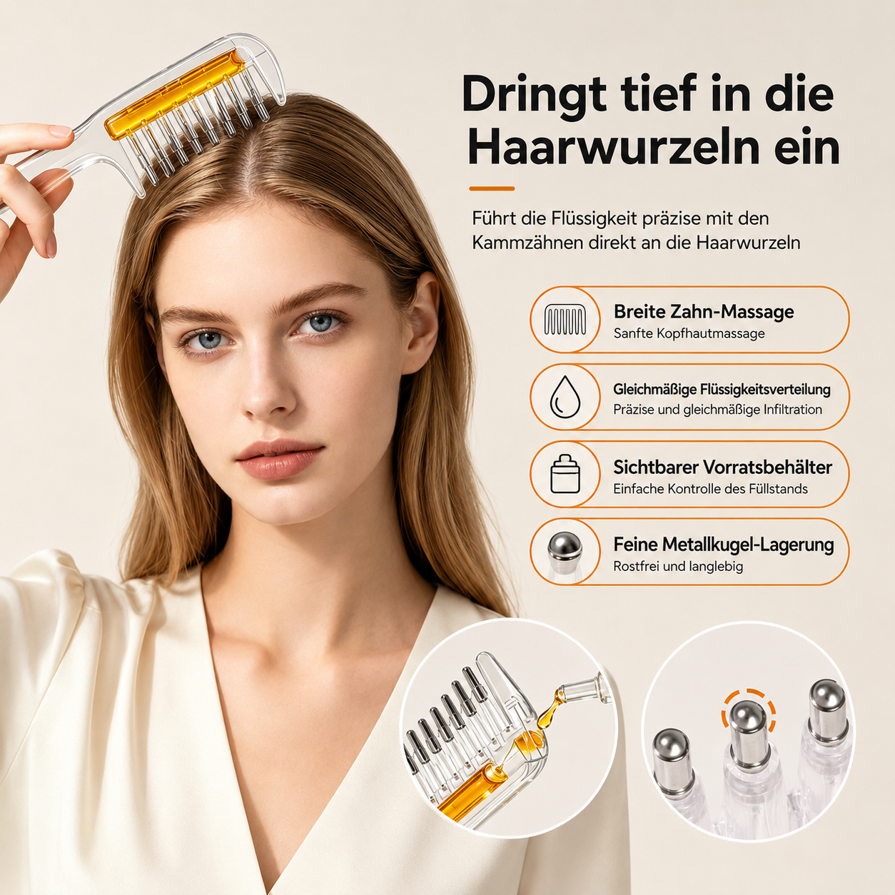 Nachfüllbarer Kopfhaut-Serum-Applikator & Massagekamm