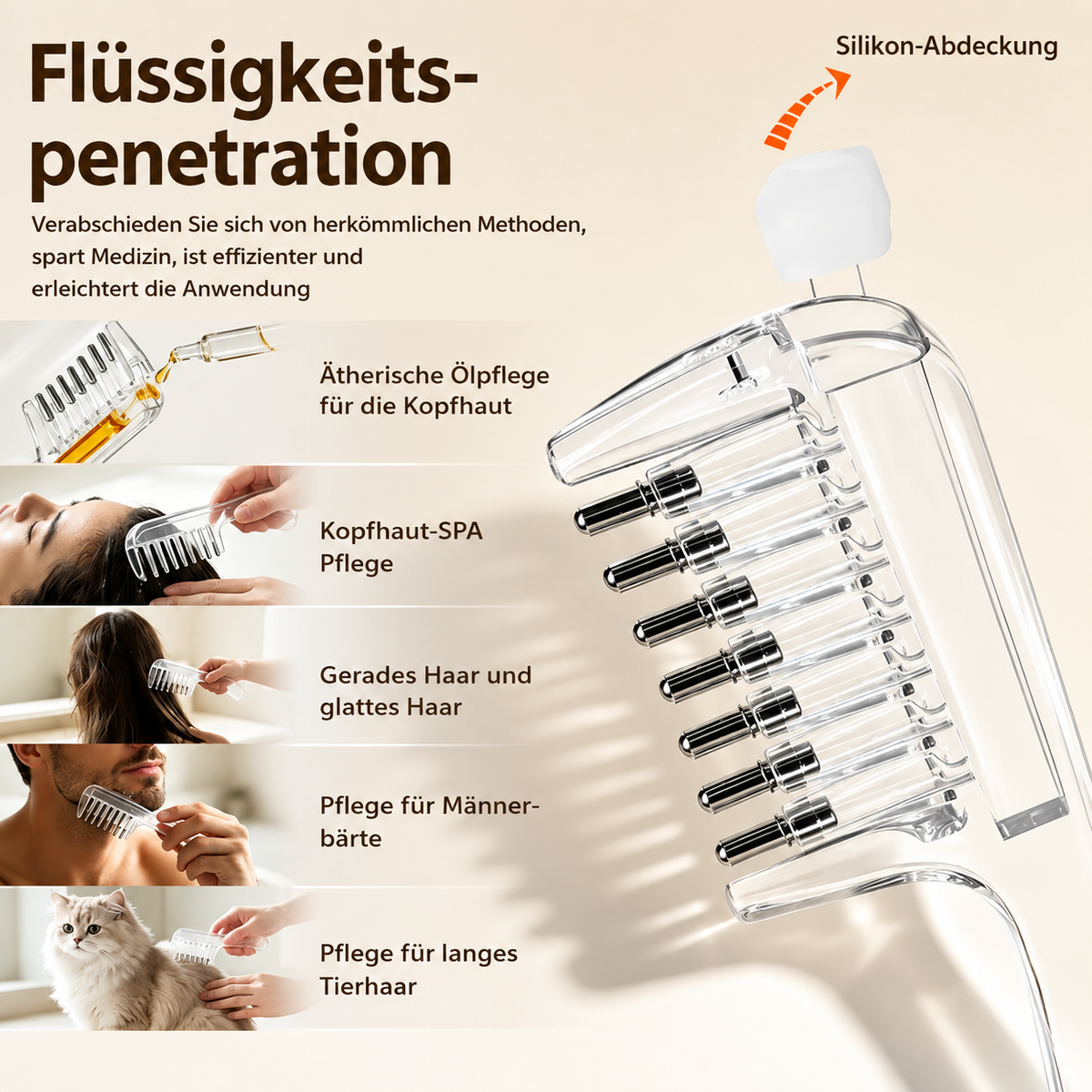 Nachfüllbarer Kopfhaut-Serum-Applikator & Massagekamm