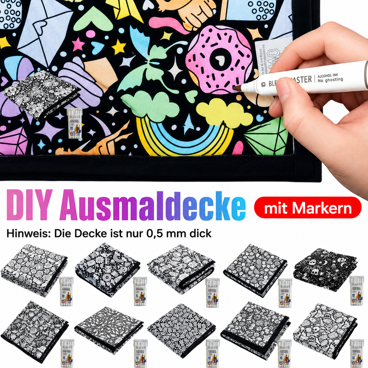 DIY-Decke zum Ausmalen mit 24 Markern