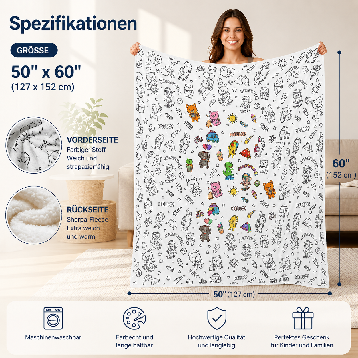 DIY-Decke zum Ausmalen mit 24 Markern
