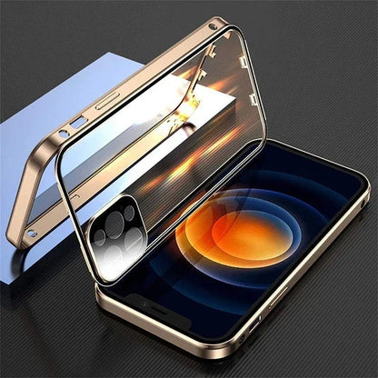 Smartphone with a reflective screen protector on a dark textured background