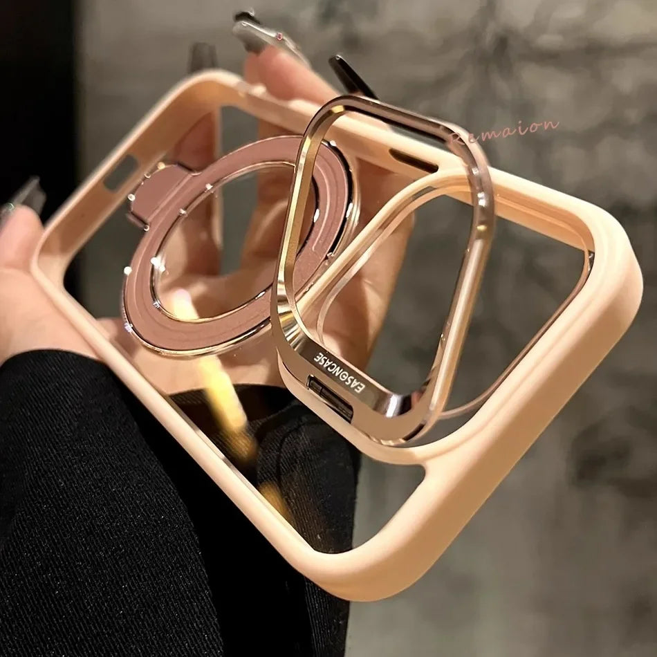 Phone case with ring holder and stand on a blurred background