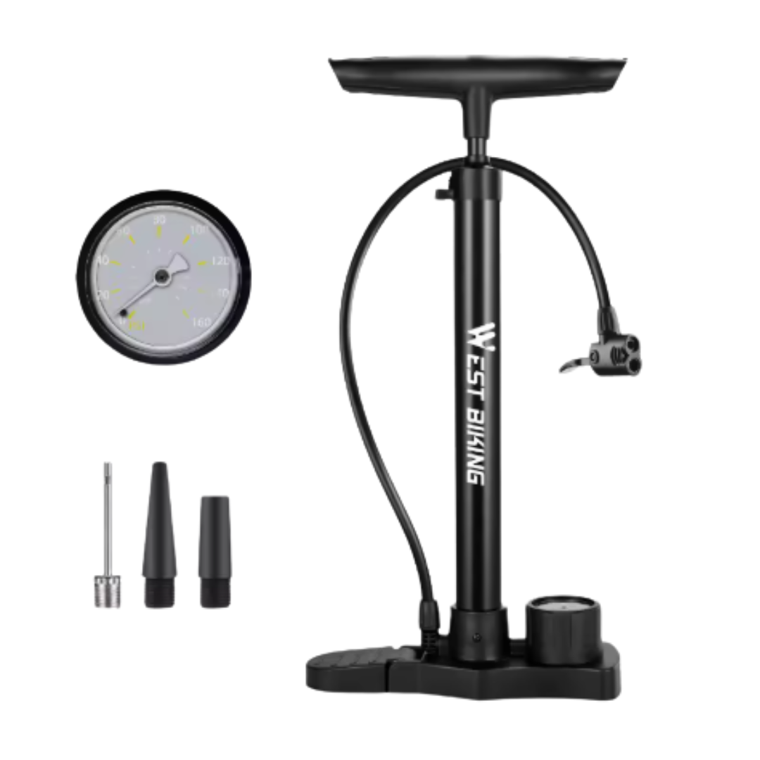 Edelstahl Fahrradpumpe mit Druckmesser