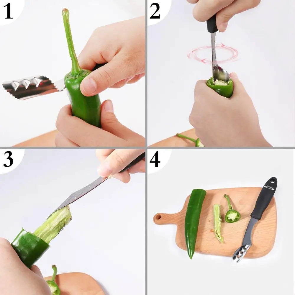 KernPro Edelstahl Entkerner | Gemüse-Entkernungswerkzeug für Jalapeños, Gurken & Zucchini