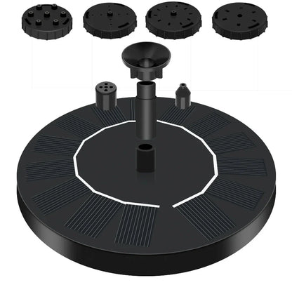 Black circular solar panel with multiple attachments on a white background