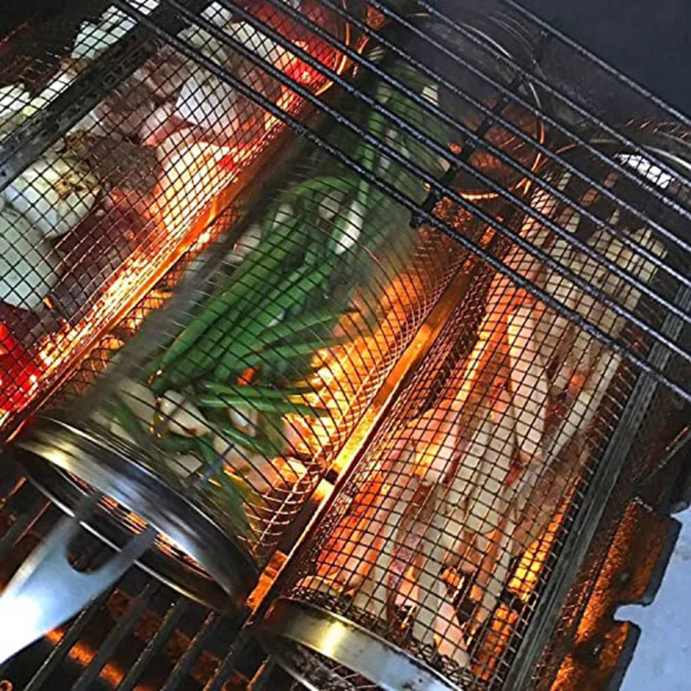 Grillkorb zum Rollen aus Edelstahl