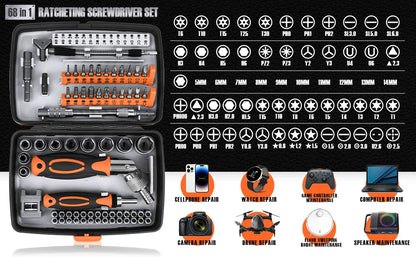 68-in-1 Ratschen Schraubendreher Set