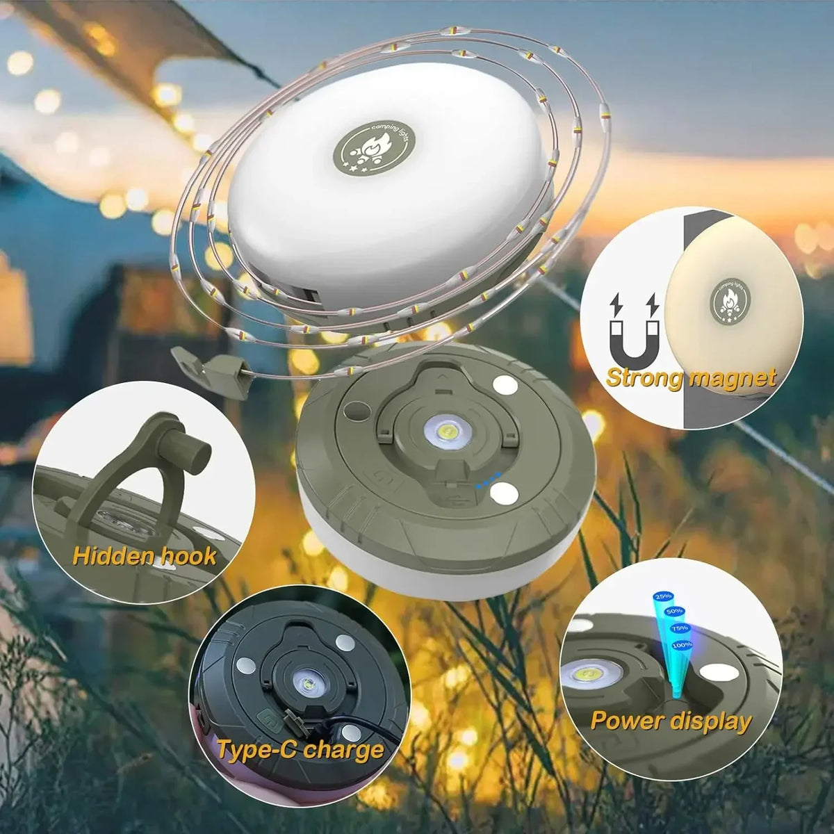 🏕️ CampLicht – 4-in-1 Campinglampe & LED-Lichterkette mit Akku