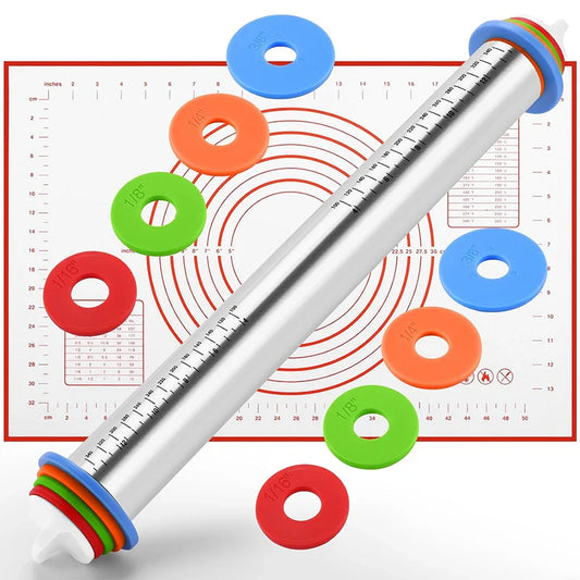 Edelstahl Nudelholz mit verstellbaren Ringen