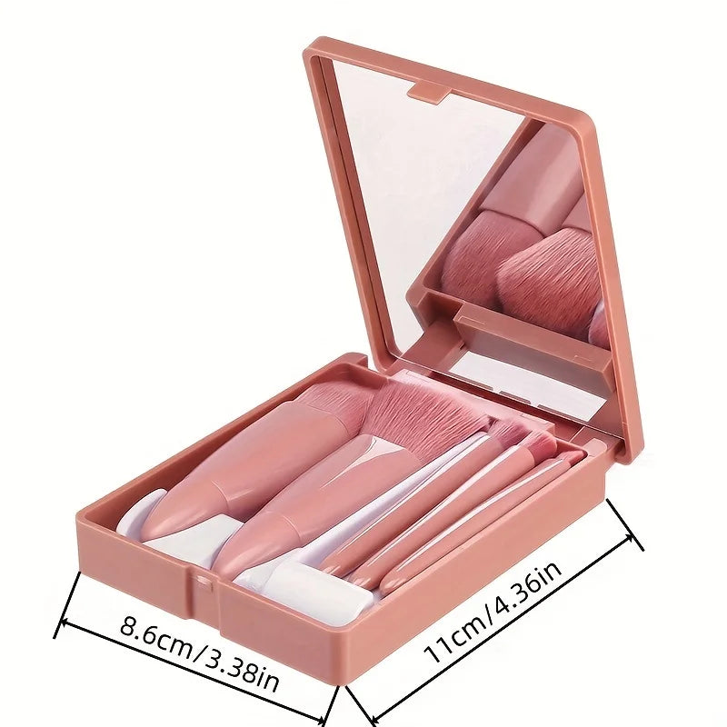 5-teiliges Reise Make-up Pinselset mit Spiegel