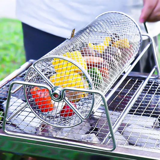 Edelstahl Rollender BBQ Grillkorb