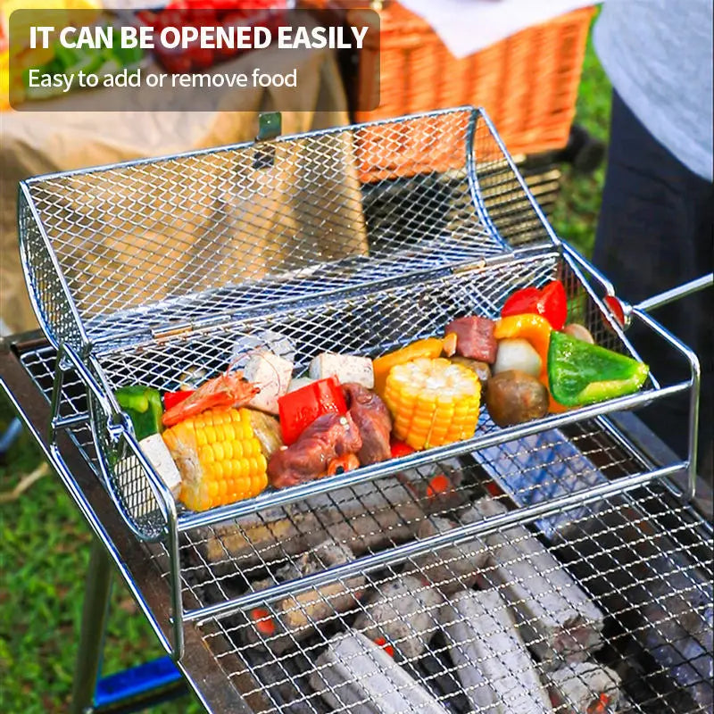 Edelstahl Rollender BBQ Grillkorb
