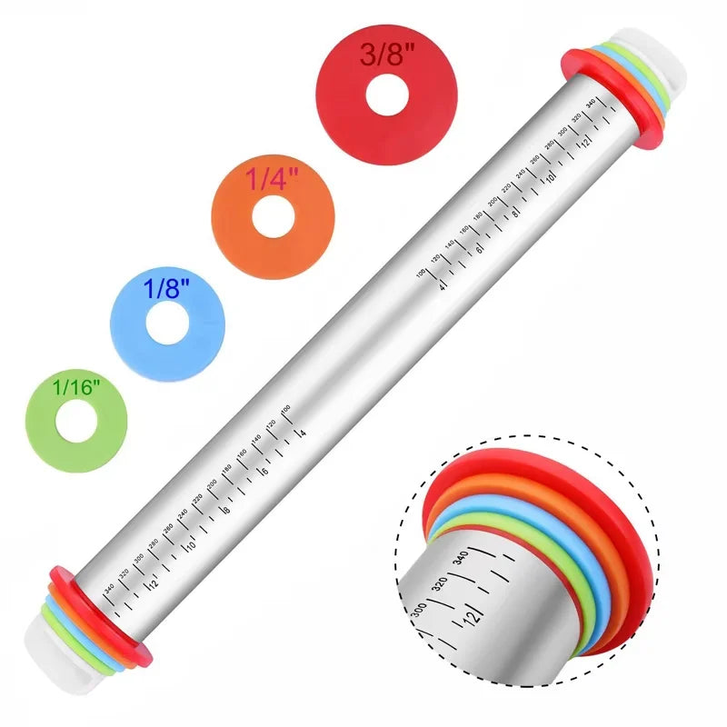 Edelstahl Nudelholz mit verstellbaren Ringen