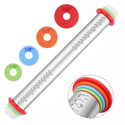 Edelstahl Nudelholz mit verstellbaren Ringen