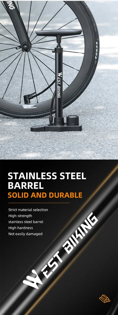 Edelstahl Fahrradpumpe mit Druckmesser