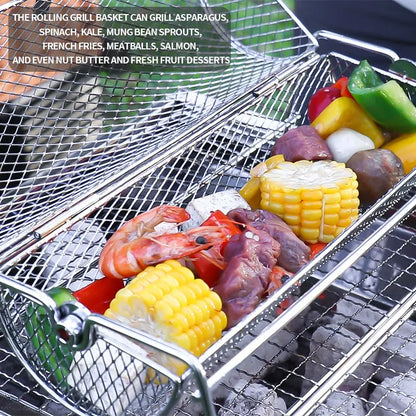 Edelstahl Rollender BBQ Grillkorb