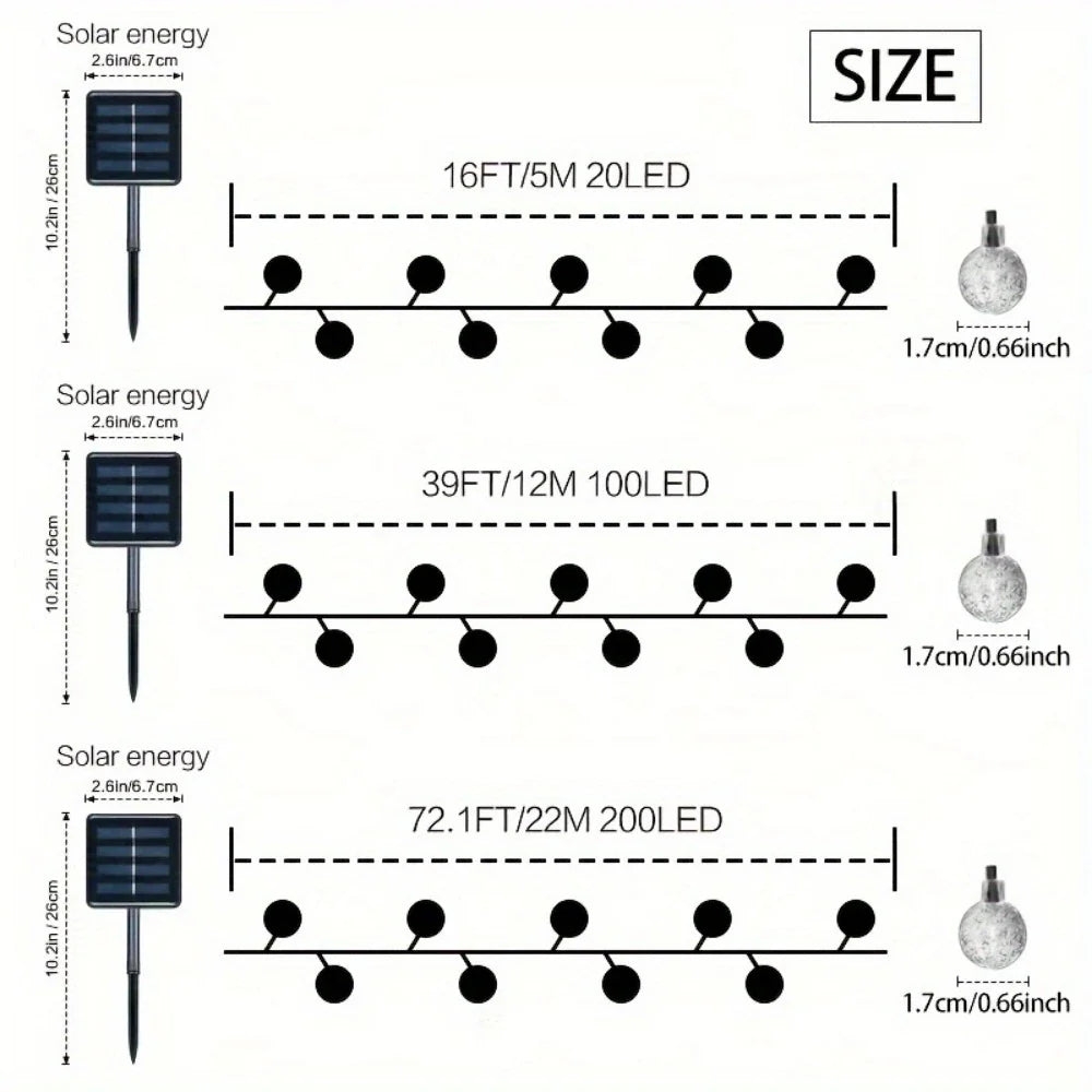 Solar LED-Lichterkette mit Kristallkugeln