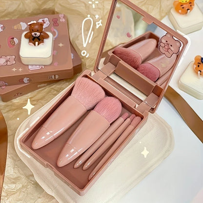 5-teiliges Reise Make-up Pinselset mit Spiegel