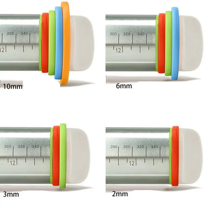 Edelstahl Nudelholz mit verstellbaren Ringen