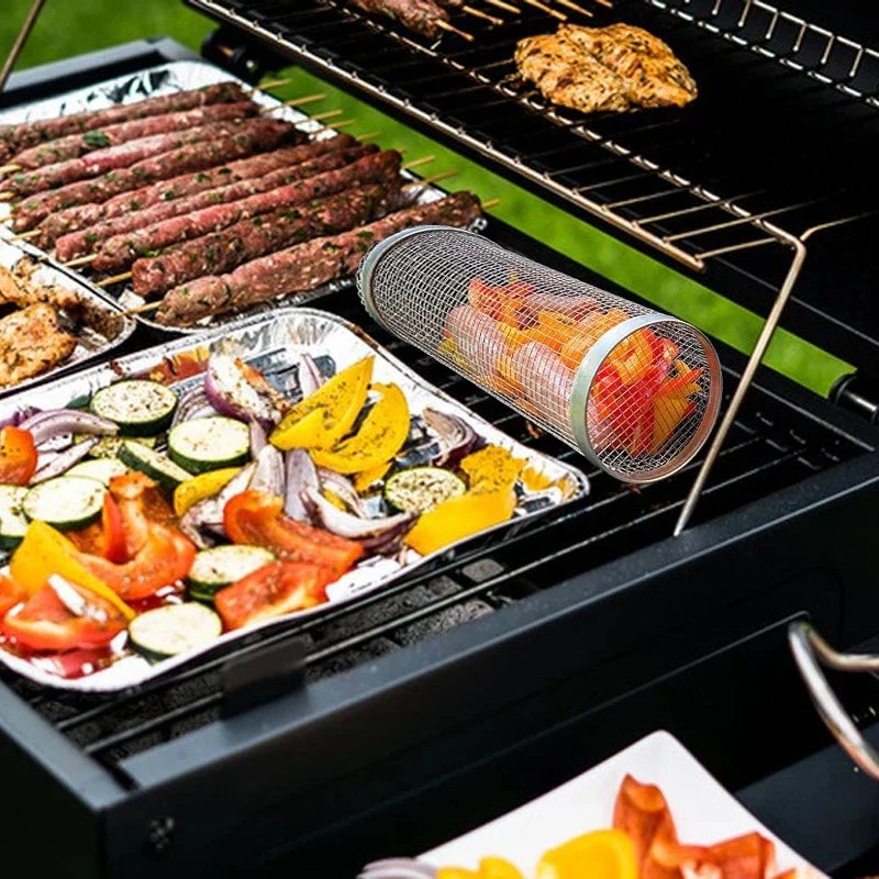 Grillkorb zum Rollen aus Edelstahl