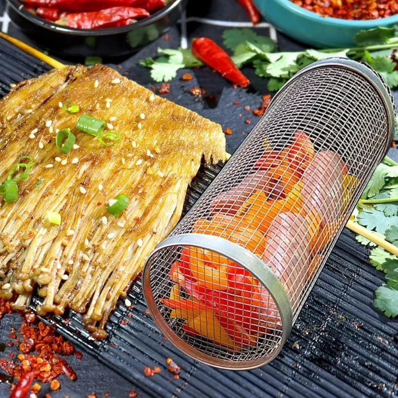 Grillkorb zum Rollen aus Edelstahl
