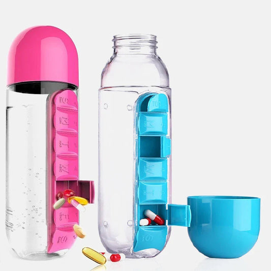 HydraDose 2-in-1 Wasserflasche mit Wochen-Pillenbox