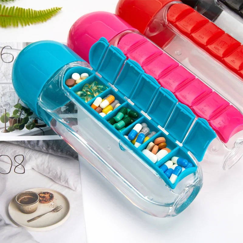 HydraDose 2-in-1 Wasserflasche mit Wochen-Pillenbox