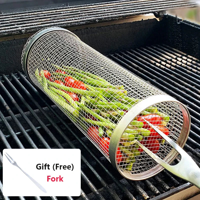 Grillkorb zum Rollen aus Edelstahl