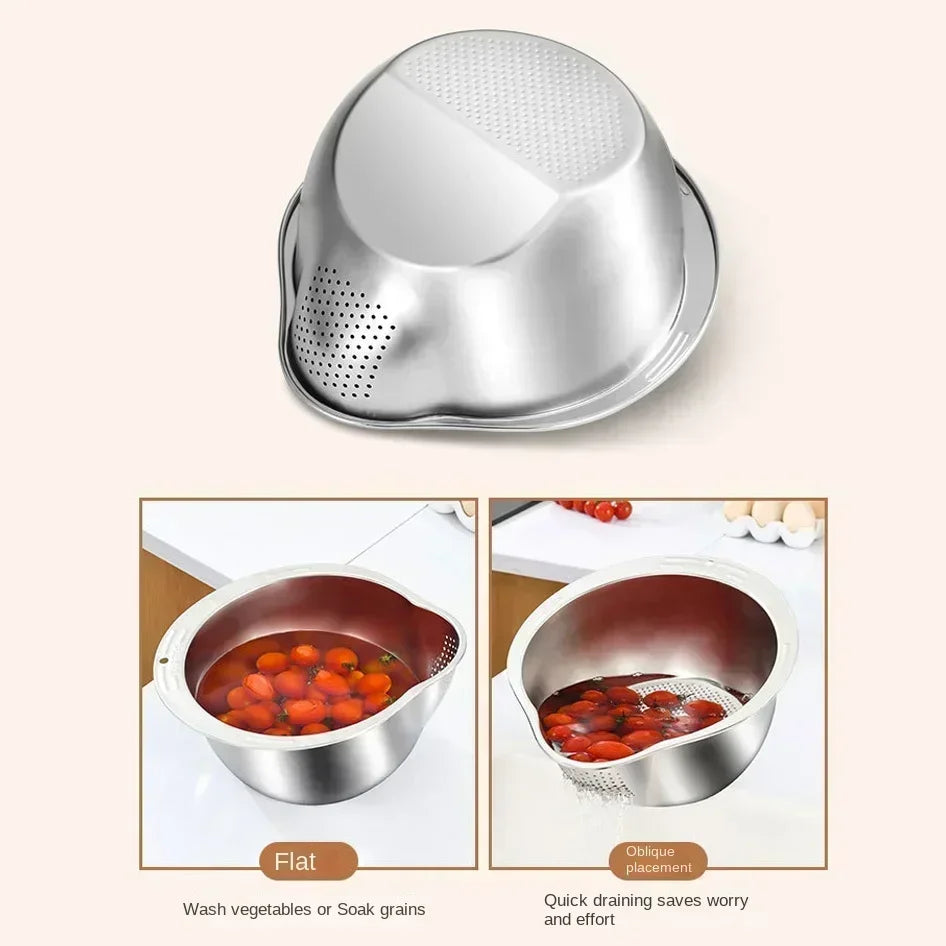Edelstahl Reiswaschschüssel mit Sieb