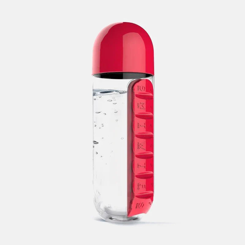 HydraDose 2-in-1 Wasserflasche mit Wochen-Pillenbox