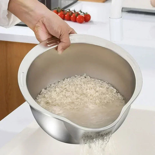 Edelstahl Reiswaschschüssel mit Sieb