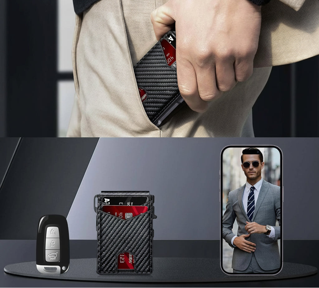 RFID-Kartenetui mit Pop-up-Funktion und Geldklammer