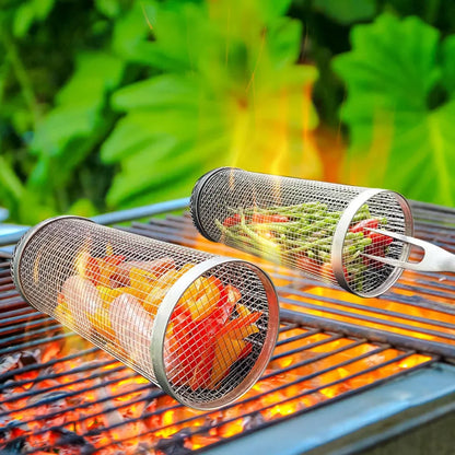 Grillkorb zum Rollen aus Edelstahl
