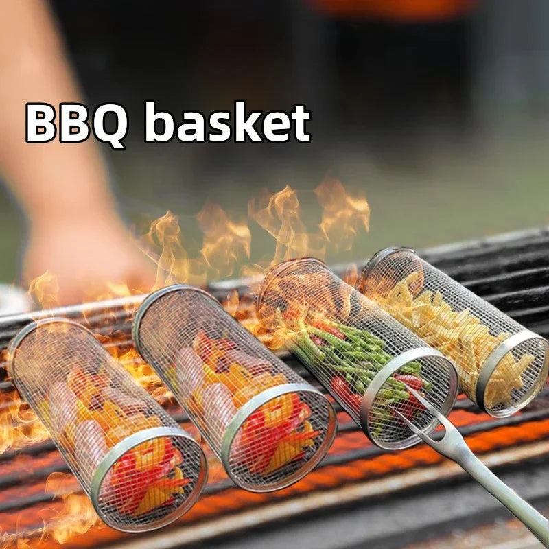 Grillkorb zum Rollen aus Edelstahl
