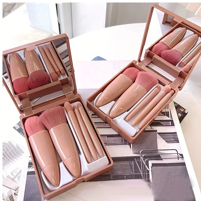 5-teiliges Reise Make-up Pinselset mit Spiegel