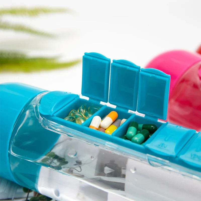 HydraDose 2-in-1 Wasserflasche mit Wochen-Pillenbox
