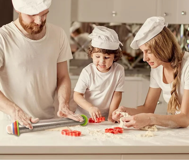 Edelstahl Nudelholz mit verstellbaren Ringen
