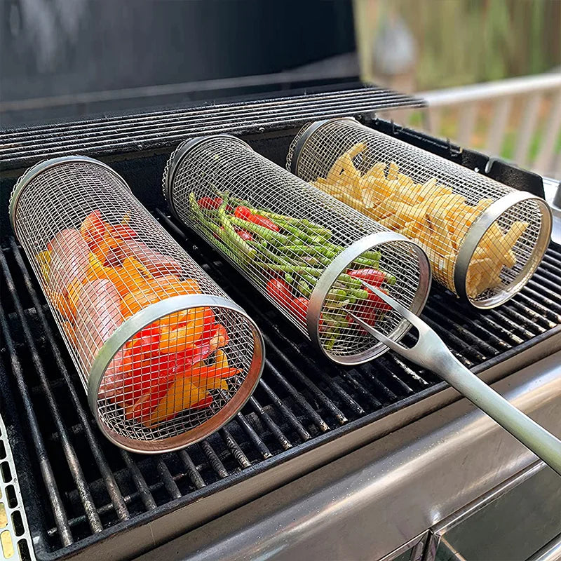Grillkorb zum Rollen aus Edelstahl